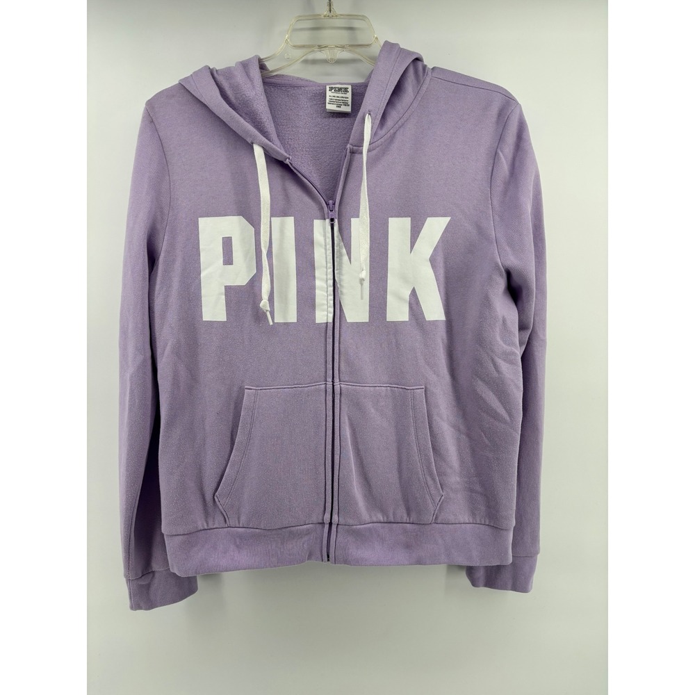 PINK Victoria's Secret Hoodie Women XL Purple Cotton Zip Up Y2K Logo Sweatshirt